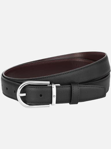 MONTBLANC Horseshoe buckle black/burgundy 30 mm reversible leather belt MB128755 - Kamal Watch Company