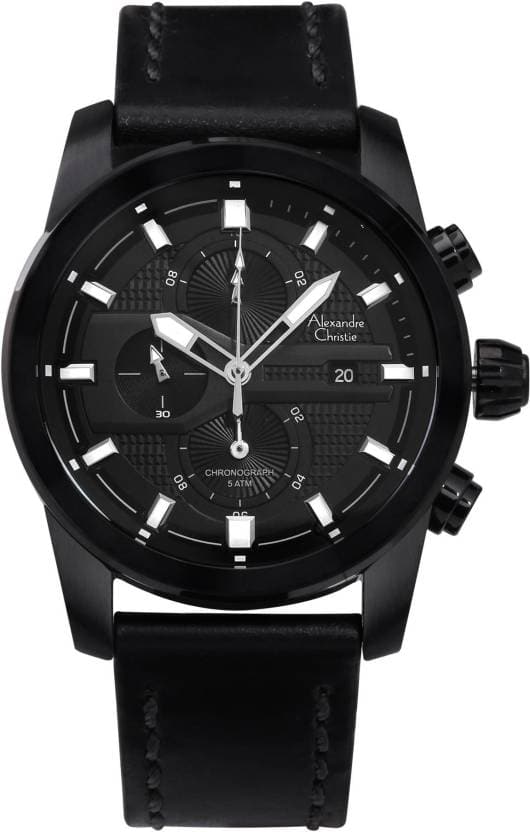 Alexandre Christie Mens 45 mm 6562 MCL Black Dial Stainless Steel Chronograph Watch - Kamal Watch Company