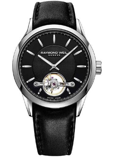Raymond Weil Freelancer Men's Automatic steel on leather strap black dial 42mm Watch - Kamal Watch Company