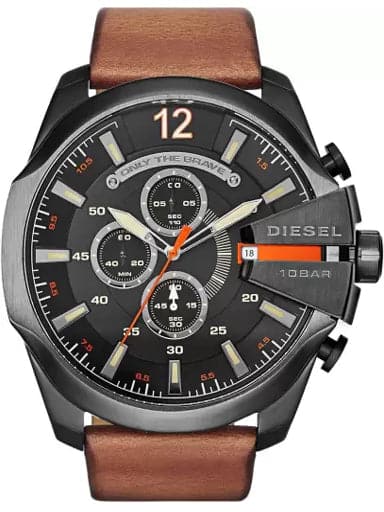 Diesel Mega Chief Round Black Dial Men's Leather Watch - Kamal Watch Company