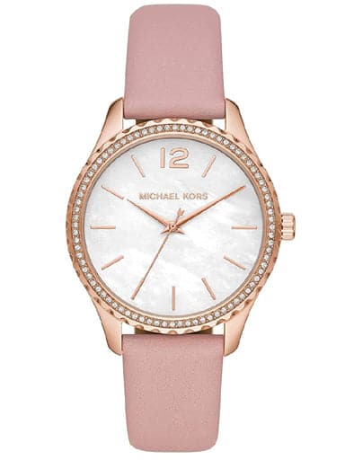 Michael Kors Women Analogue Quartz Watch With Rose Gold Leather Strap