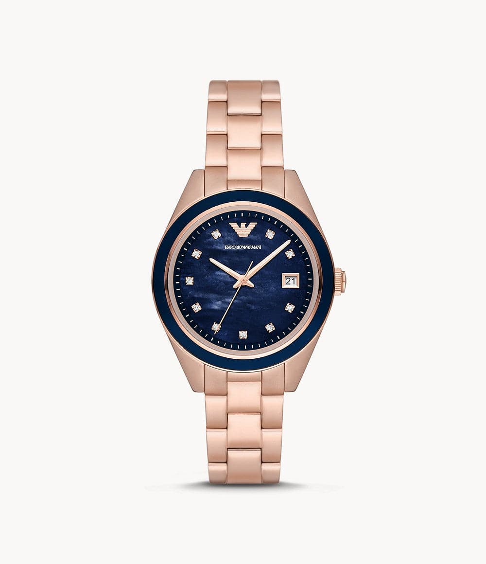 Emporio Armani Three-Hand Date Rose Gold-Tone Stainless Steel Watch AR11449 - Kamal Watch Company