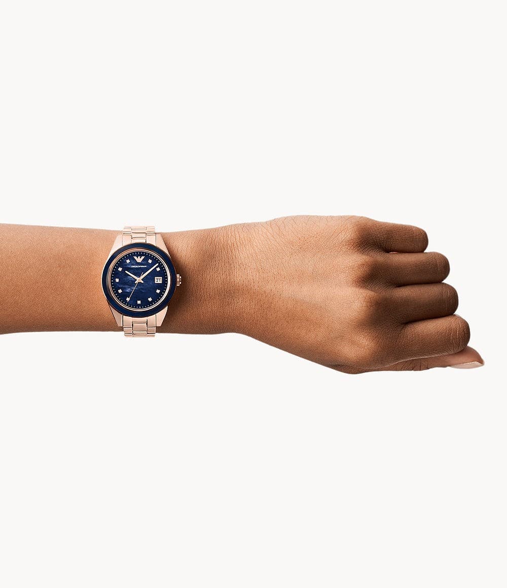 Emporio Armani Three-Hand Date Rose Gold-Tone Stainless Steel Watch AR11449 - Kamal Watch Company