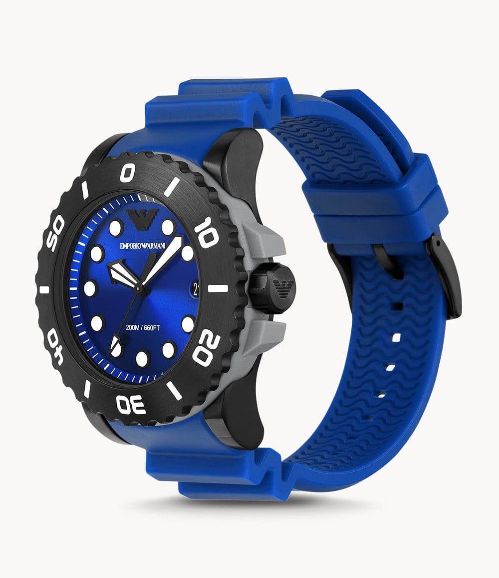 Emporio Armani Three-Hand Date Blue Polyurethane Watch AR11476I - Kamal Watch Company
