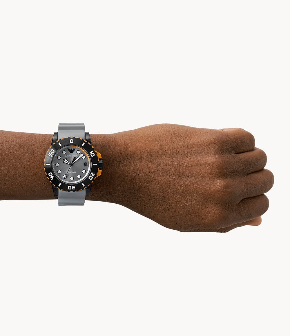 Emporio Armani Three-Hand Date Grey Polyurethane Watch AR11477I - Kamal Watch Company