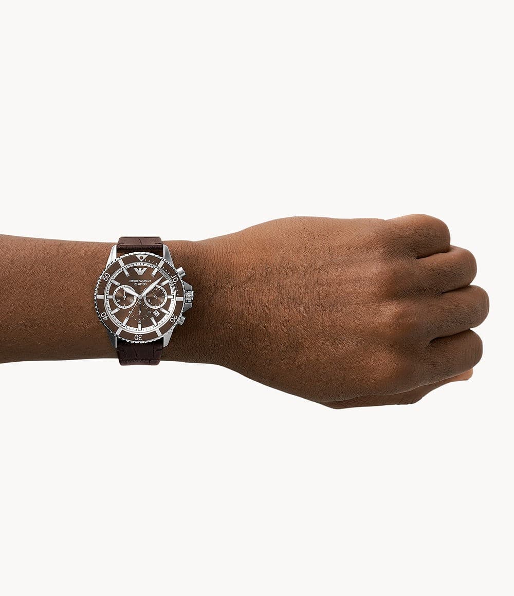 Emporio Armani Chronograph Brown Leather Watch AR11486I - Kamal Watch Company