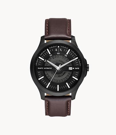 Armani Exchange Automatic Quartz Three-Hand Date Brown Leather Watch AX2446I - Kamal Watch Company