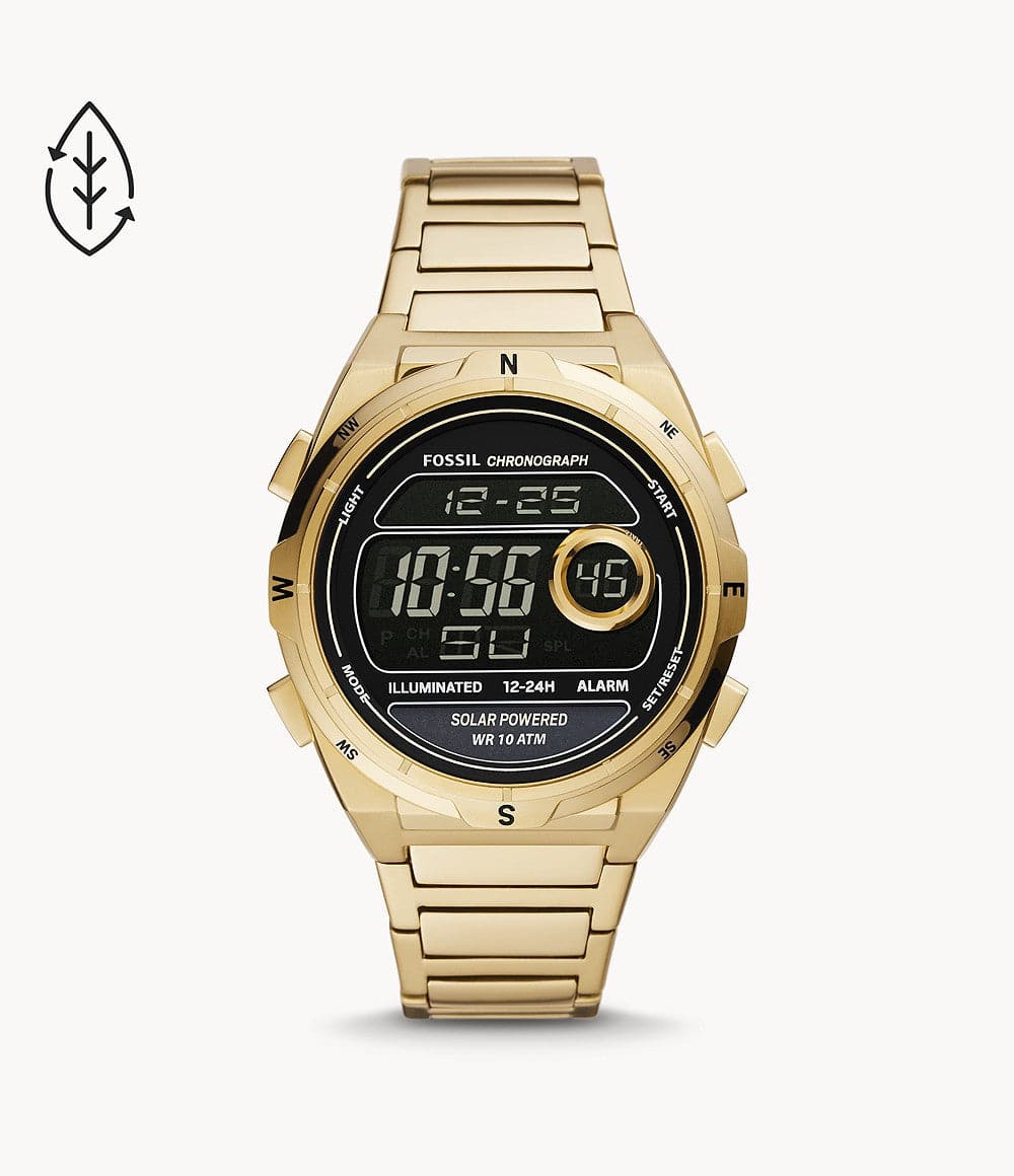 Fossil Everett Solar-Powered Digital Gold-Tone Stainless Steel Watch F