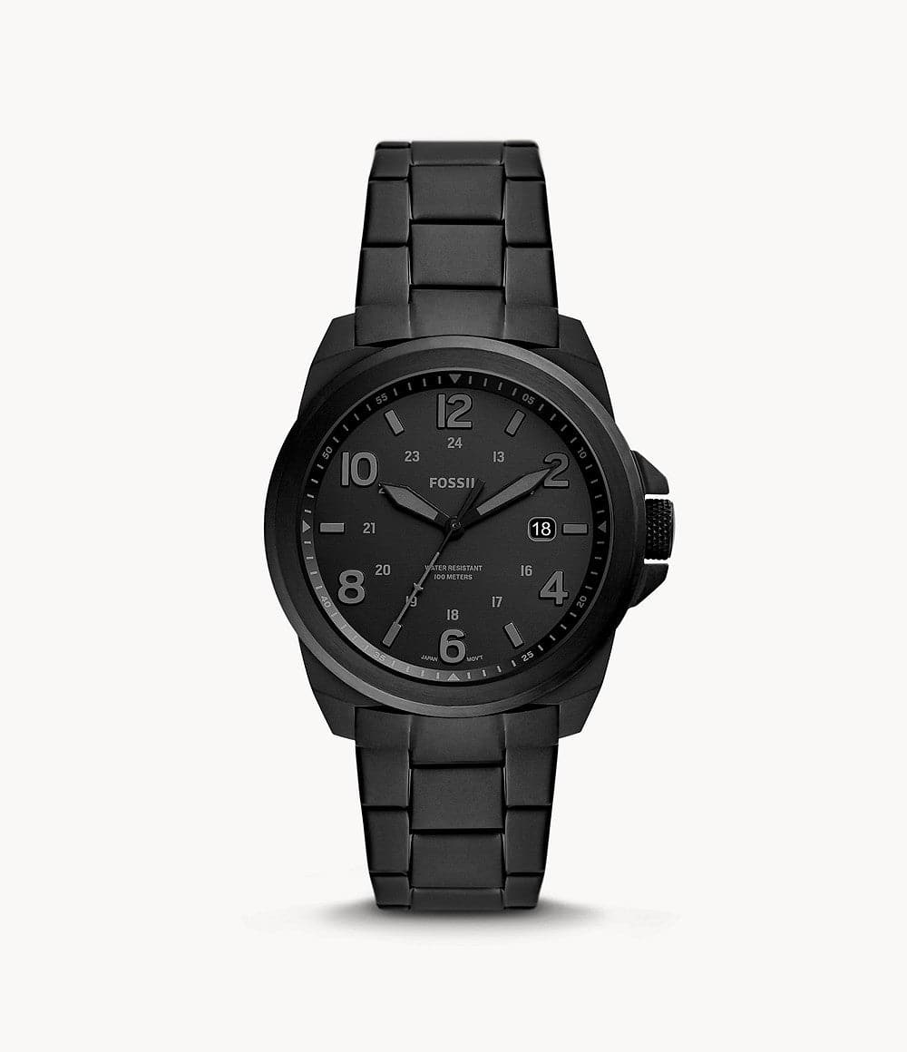 FOSSIL Bronson Three-Hand Date Black Stainless Steel Watch FS5940I