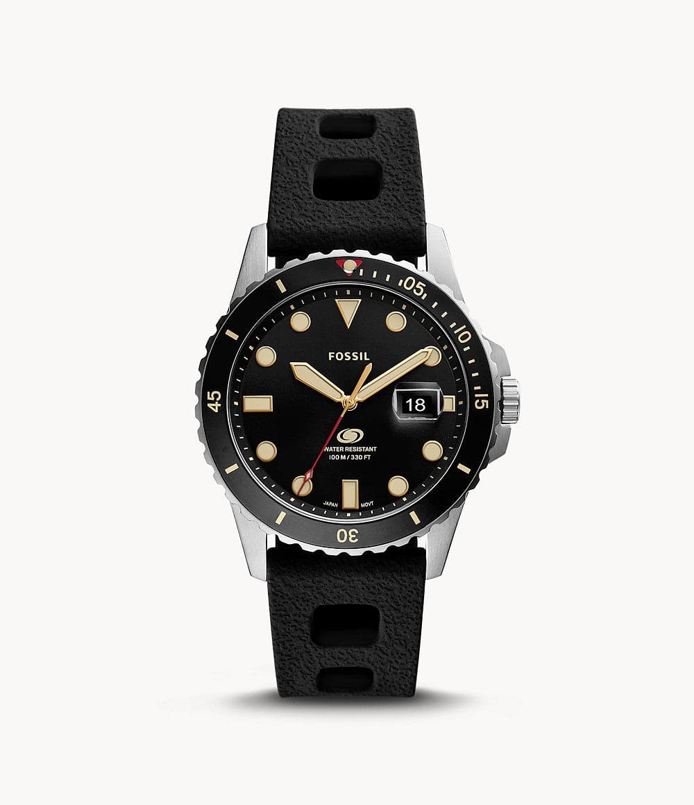 Fossil Blue Three-Hand Date Black Silicone Watch FS5947I