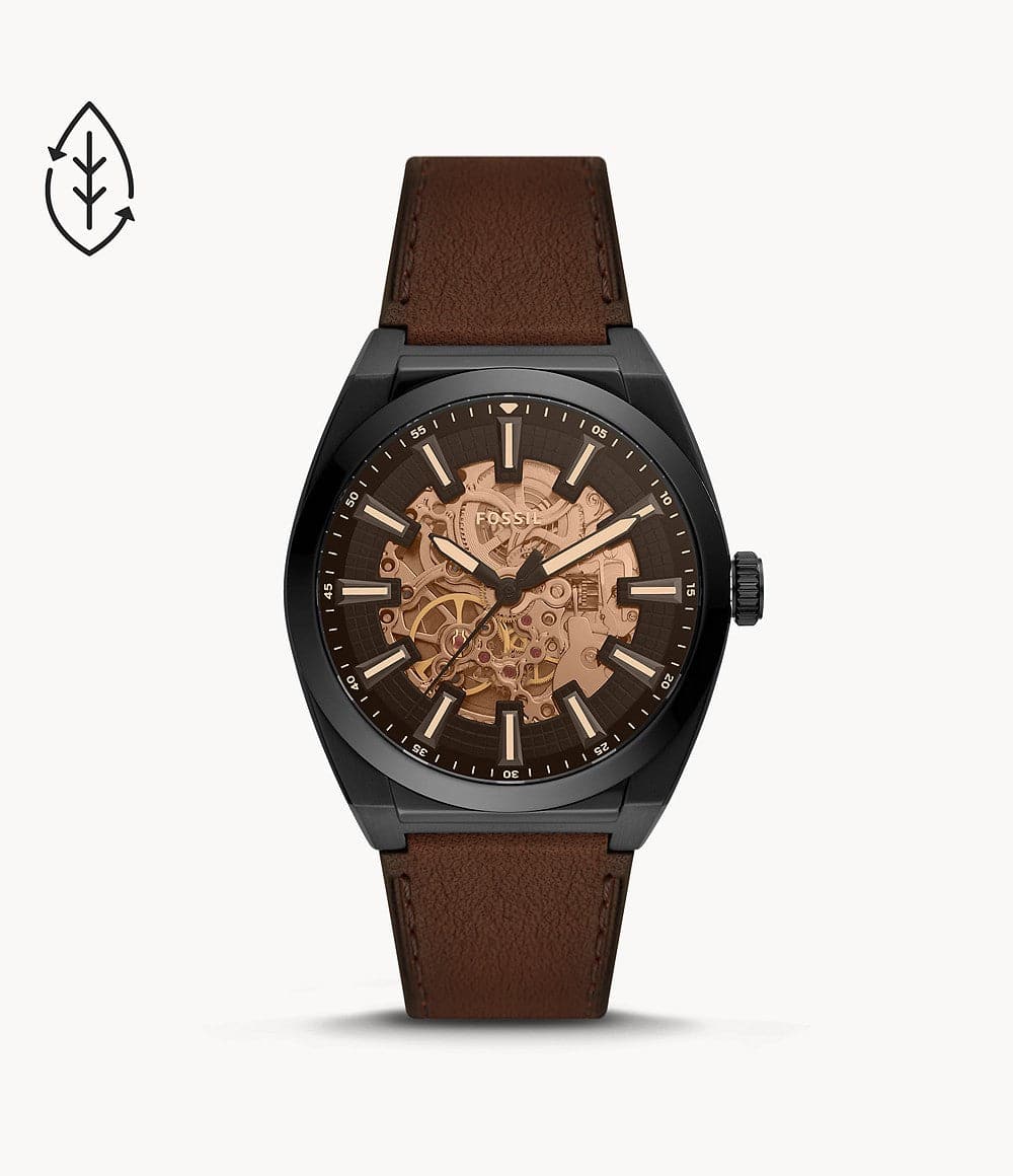 Fossil Everett Automatic Dark Brown Eco Leather Watch Me3207