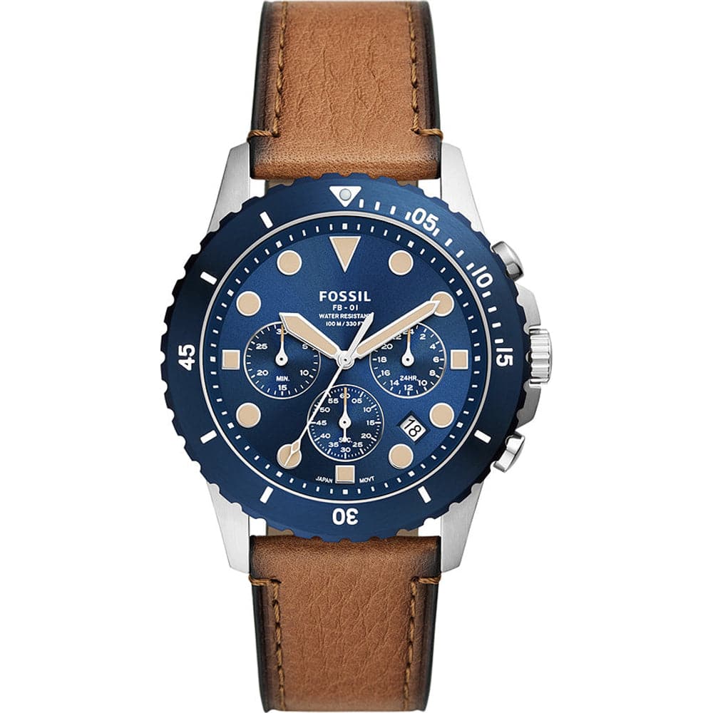 Fossil Fb-01 Chronograph Tan Eco Leather Watch Fs5914I