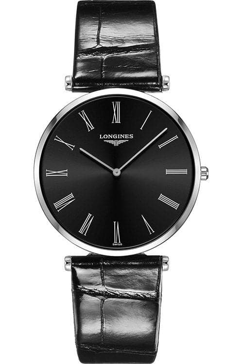 Longines La Grande Classique De Quartz Black Dial Black Leather Strap Men's Watch - Kamal Watch Company