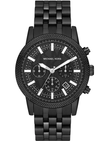 Michael Kors Hutton 43 mm Black Dial Stainless Steel Chronograph Watch for Men - MK9089 - Kamal Watch Company