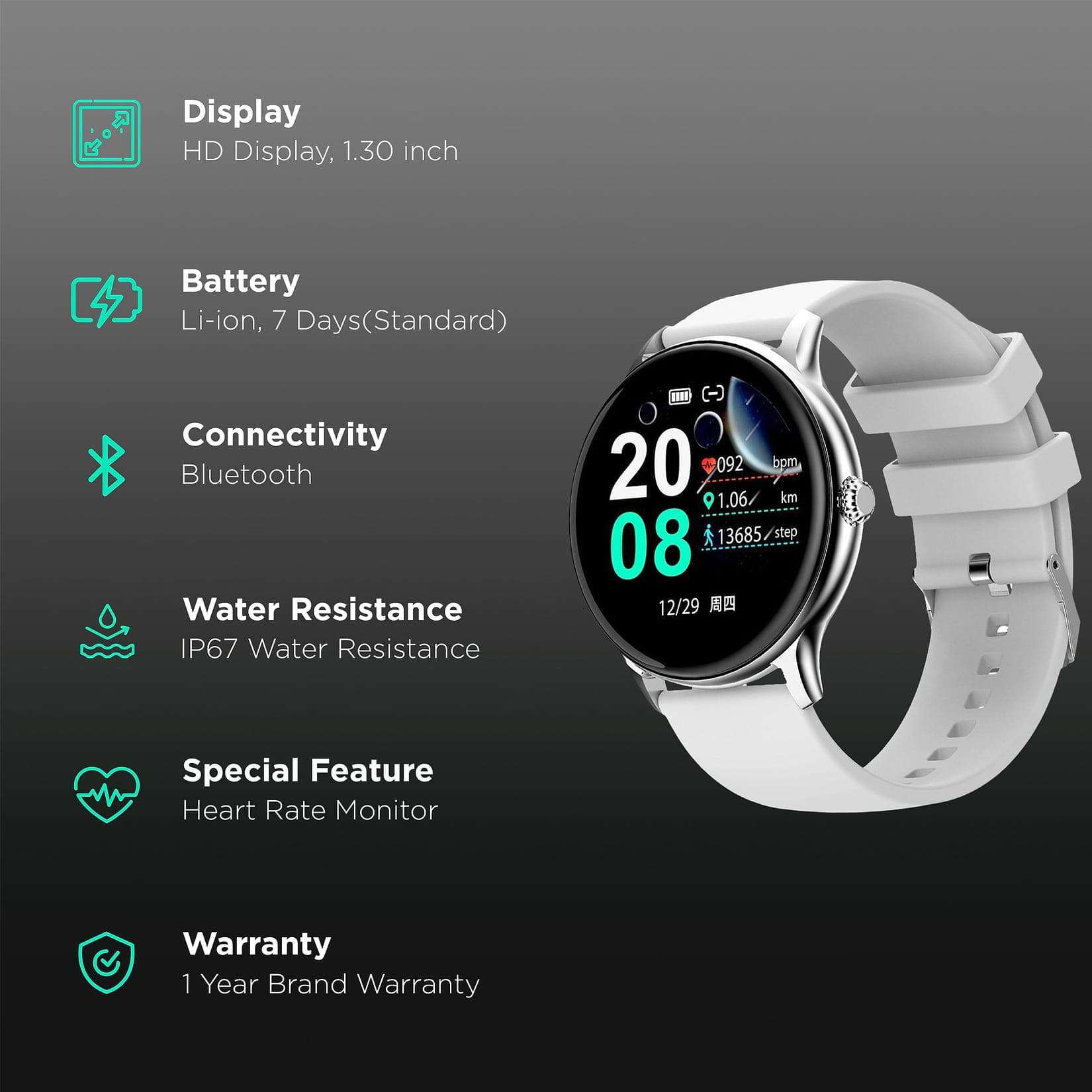 Fire-Boltt Hurricane Smartwatch BSW034 SILVER GREY - Kamal Watch Company