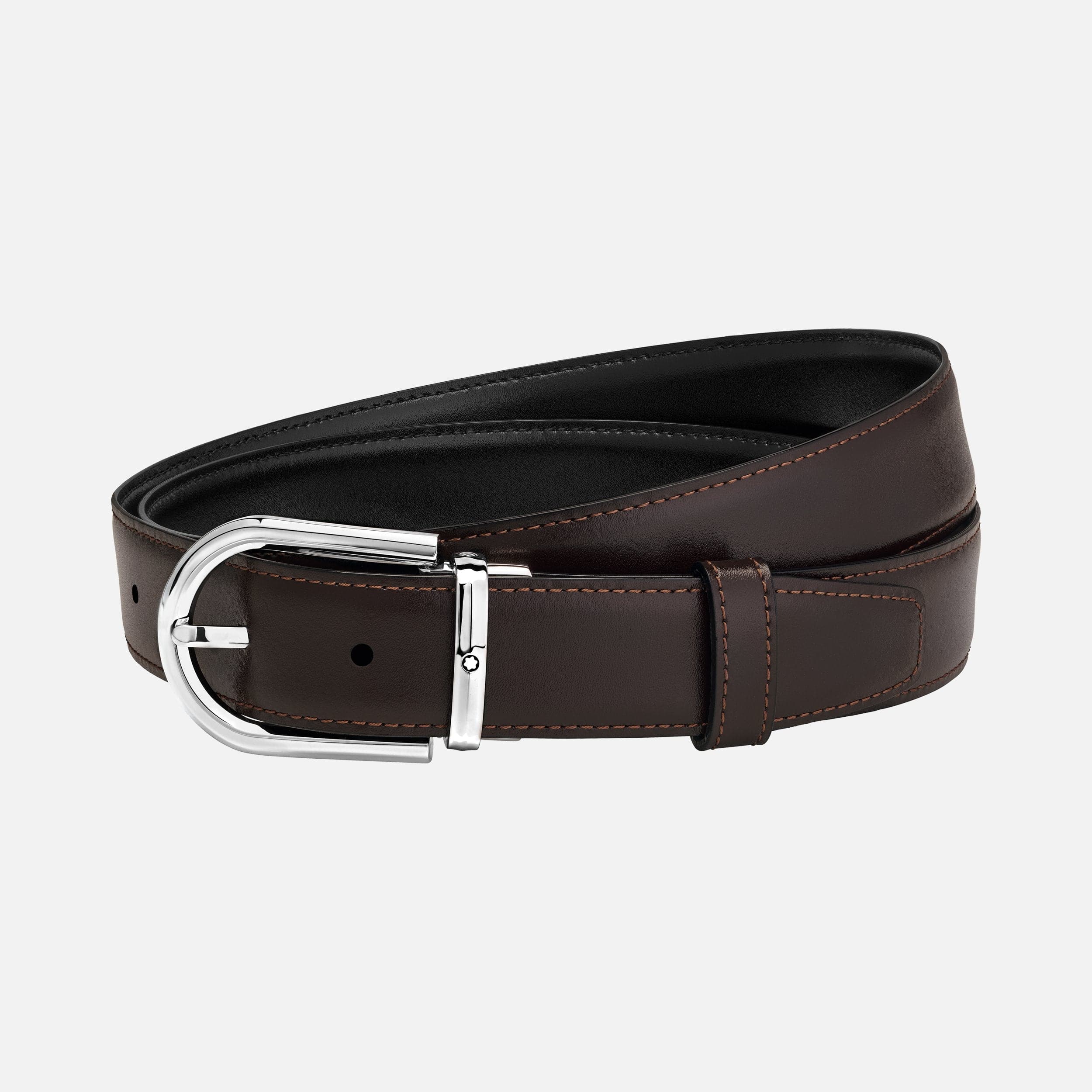 Montblanc Horseshoe buckle black/brown 30 mm reversible leather belt MB123890 - Kamal Watch Company