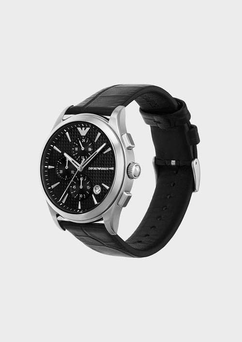 Emporio Armani Quartz 42 mm Black Dial Leather Chronograph Watch for Men - AR11530I - Kamal Watch Company