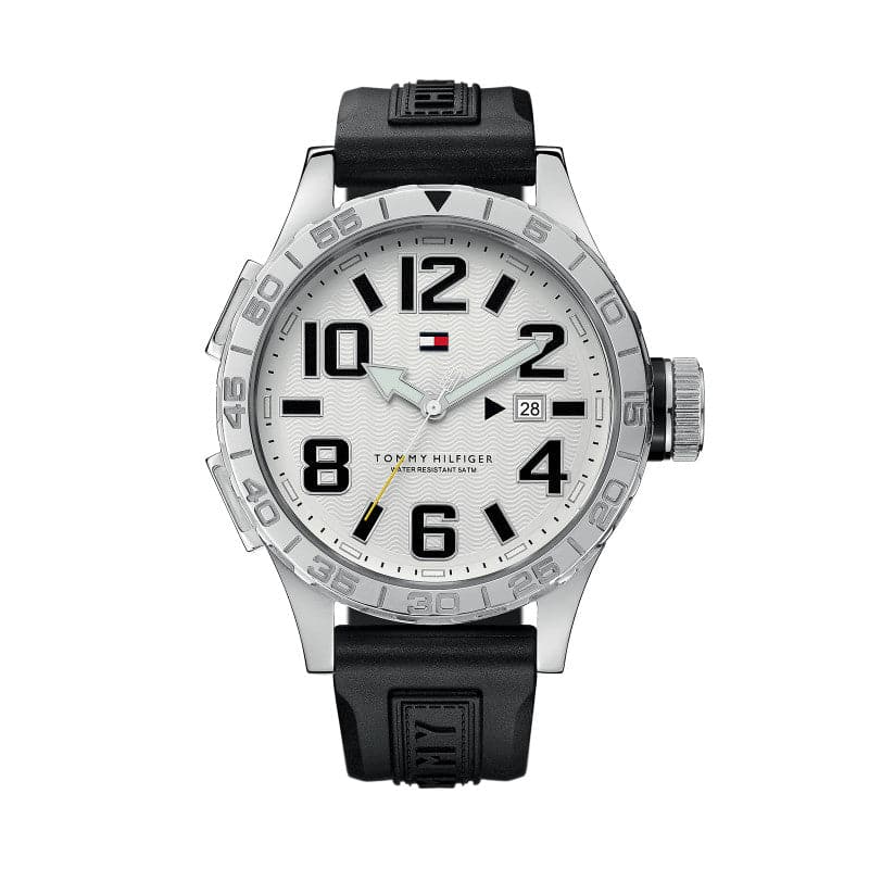 TH1790694 TOMMY HILFIGER MEN'S BLACK RUBBER STRAP AND WHITE DIAL QUARTZ WATCH - Kamal Watch Company