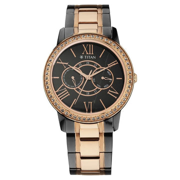 10002KM01 Titan Royale Quartz Multifunction Marble Dial Dual-Tone Stainless Steel Strap Watch for Men