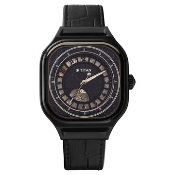 10008NL01 Titan Stellar Automatic Aventurine Dial Leather Strap Watch for Men