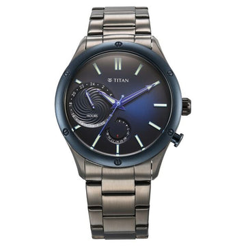 Titan Stellar Multifunction Blue Dial Grey Stainless Steel Strap Watch For Men