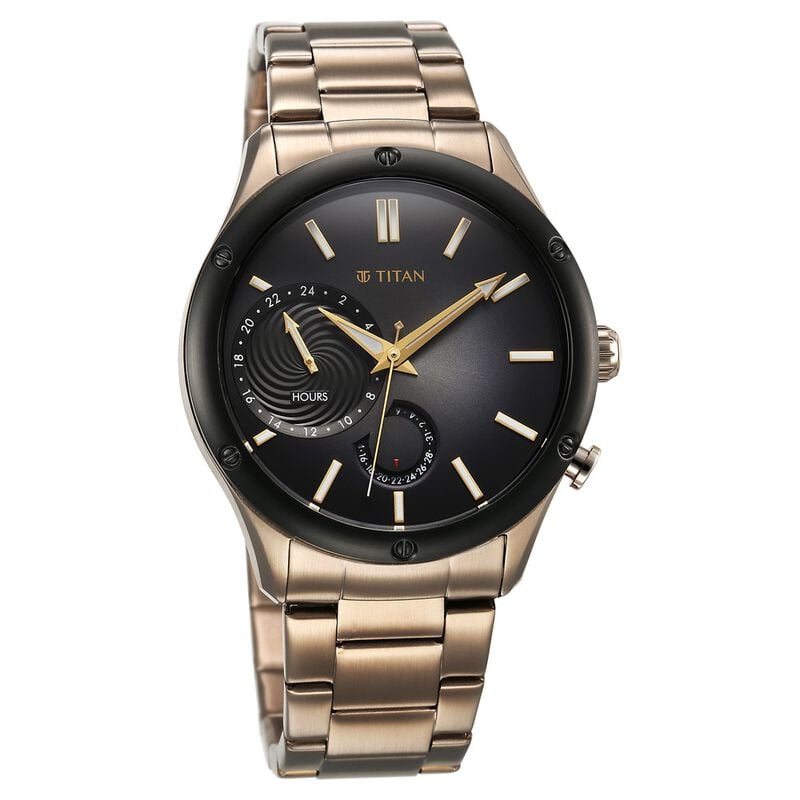 10009KM03 Titan Stellar Quartz Multifunction Brown Dial Stainless Stee