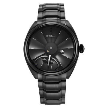 10011NM01 Titan Stellar Automatic Black Dial Stainless Steel Strap Watch for Men