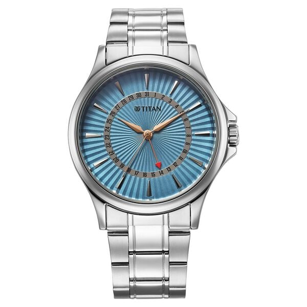 Titan Karishma Quartz Analog with Date Blue Dial Stainless Steel Strap Watch For Men