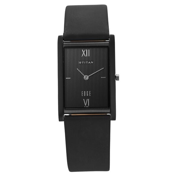 Titan Edge Quartz Analog Black Dial Leather Strap Watch for Men