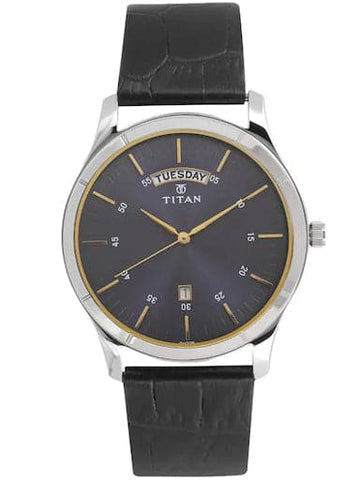 Titan Work Wear Blue Dial Black Leather Strap Men's Watch NN1767SL03 - Kamal Watch Company