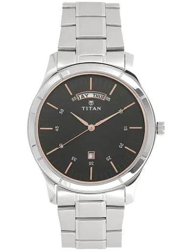 Titan Work Wear Black Dial Stainless Steel Strap Men's Watch NP1767SM02 - Kamal Watch Company