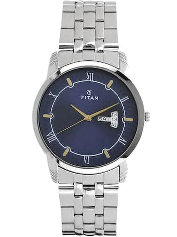 Titan Blue Dial Silver Stainless Steel Strap Men's Watch NP1774SM01 - Kamal Watch Company