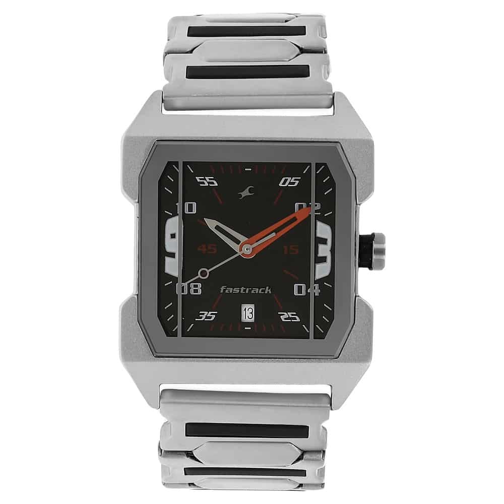NR1474SM02 BLACK DIAL SILVER STAINLESS STEEL STRAP WATCH - Kamal Watch Company