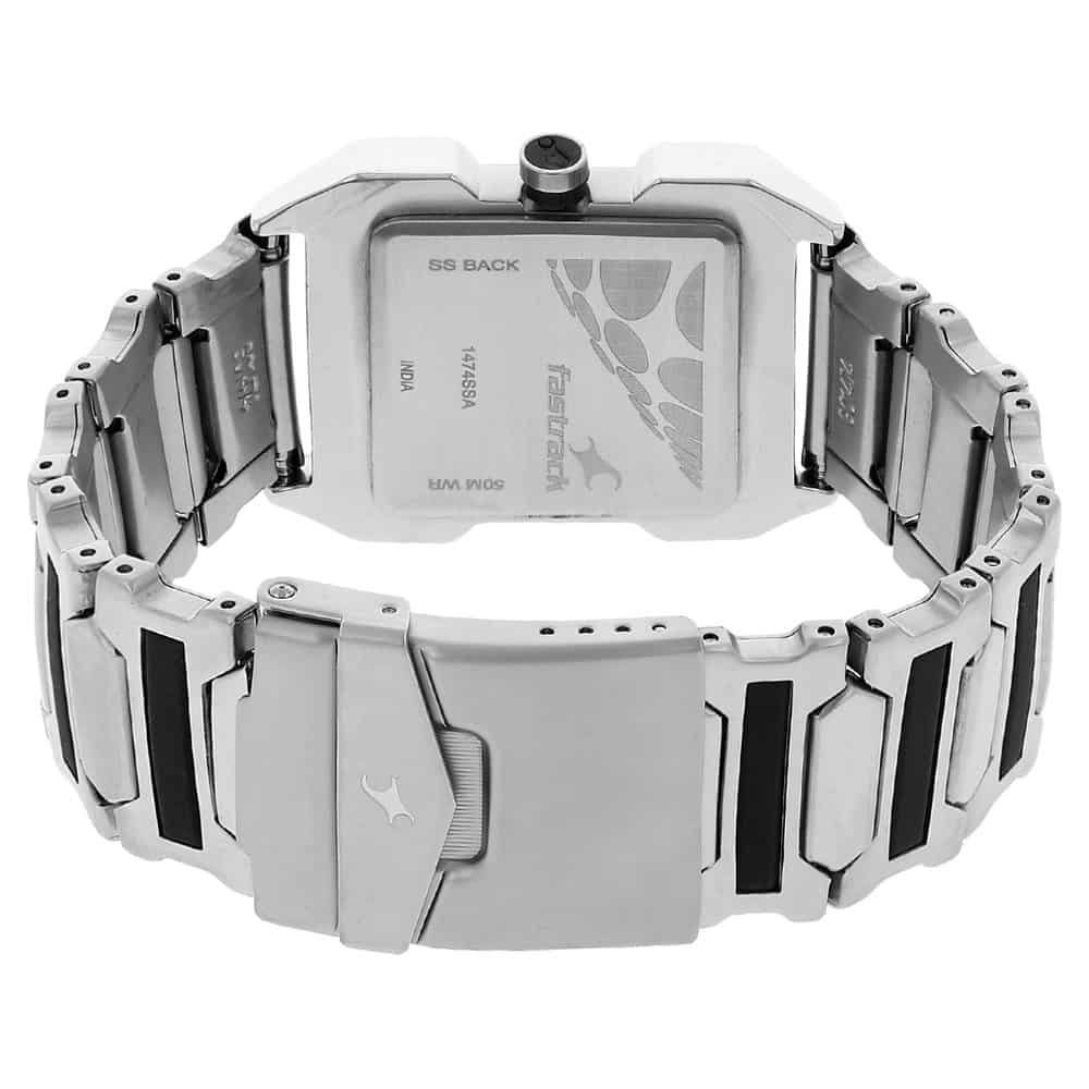 NR1474SM02 BLACK DIAL SILVER STAINLESS STEEL STRAP WATCH - Kamal Watch Company