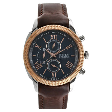 1489KL04 Titan Chrono ClassicBlue Chrono Leather Strap watch for Men
