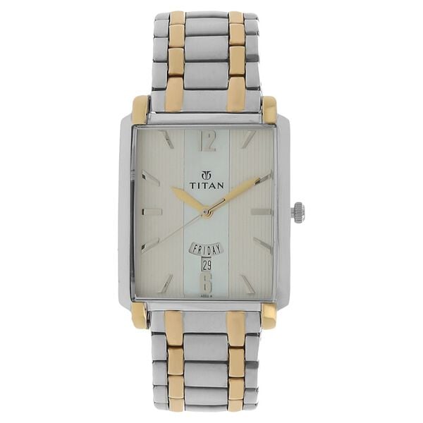 Titan Quartz Analog with Day and Date Silver Dial Stainless Steel Strap Watch for Men