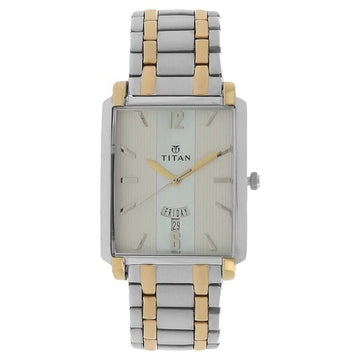 Titan Quartz Analog with Day and Date Silver Dial Stainless Steel Strap Watch for Men