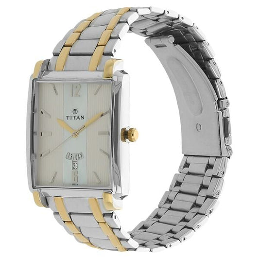 Titan Quartz Analog with Day and Date Silver Dial Stainless Steel Strap Watch for Men