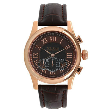 1562WL03 Titan Chrono Classic Brown Dial Chrono Leather Strap watch for Men