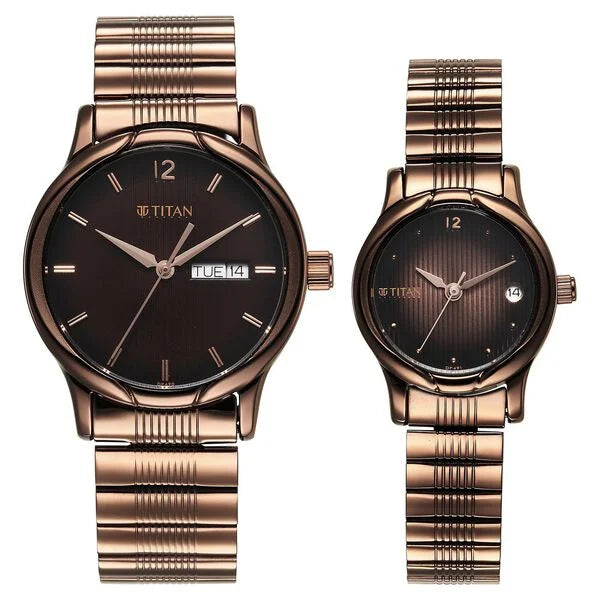 Titan NT15802490QM01 Bandhan Quartz Brown Dial Watch for Couple