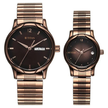 Titan NT15802490QM01 Bandhan Quartz Brown Dial Watch for Couple