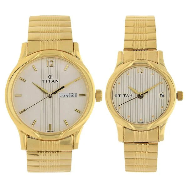 Titan NT15802490YM04 Quartz White Dial Couple Watch