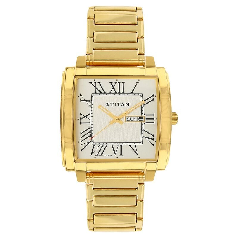 NF1586YM01 Titan Analog with Day and Date White Dial Stainless Steel Strap for Men
