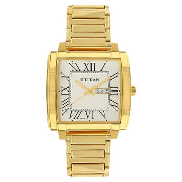 NF1586YM01 Titan Analog with Day and Date White Dial Stainless Steel Strap for Men