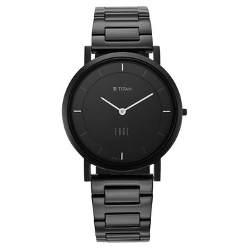 NR1595NM01 Titan Quartz Analog Black Dial Stainless Steel Strap Watch for Men