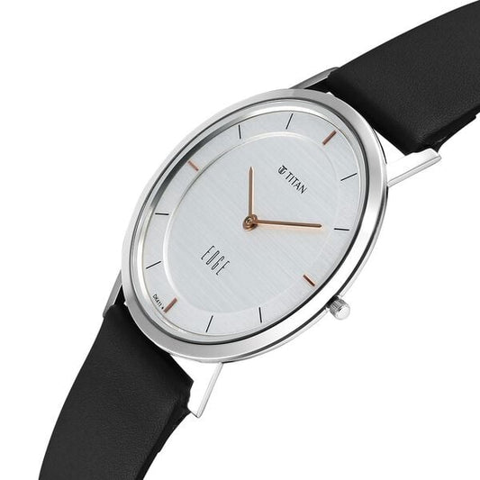 Titan Edge Quartz Analog White Dial Blue Leather Strap Watch For Men