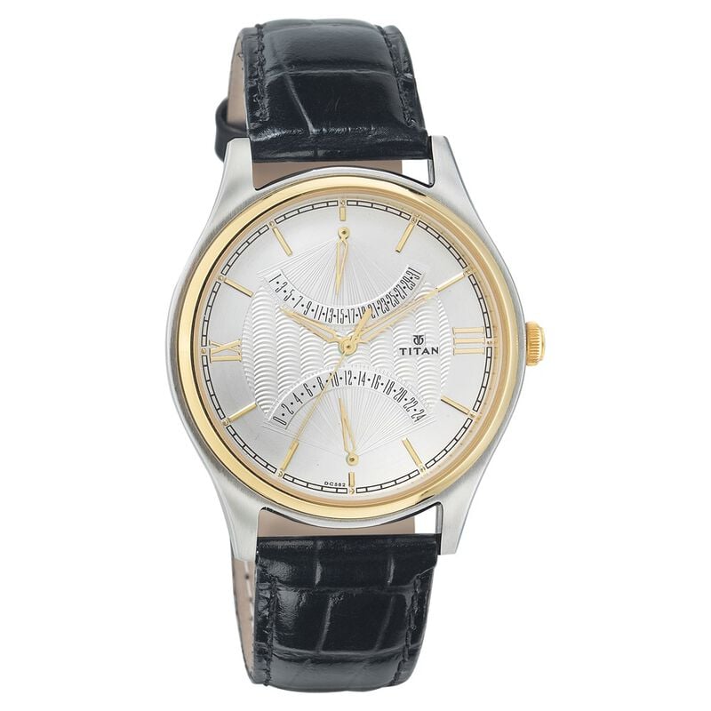 1620BL01 Titan Quartz Multifunction Silver Dial Leather Strap Watch for Men