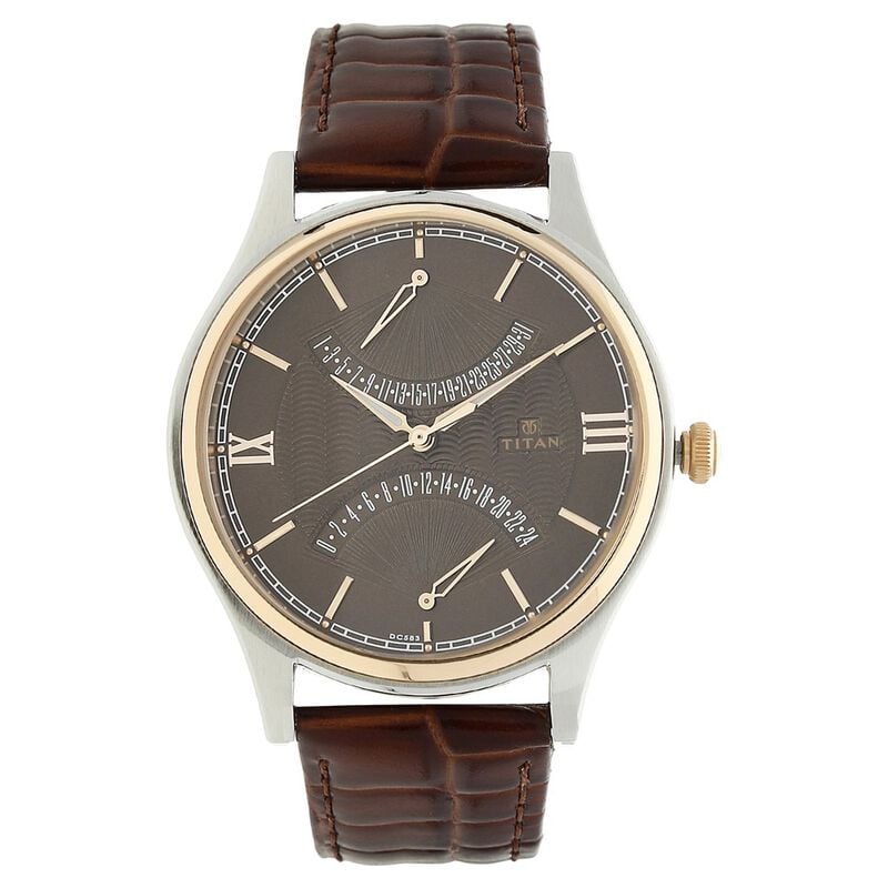 NF1620KL01 Titan Quartz Multifunction Brown Dial Leather Strap Watch for Men