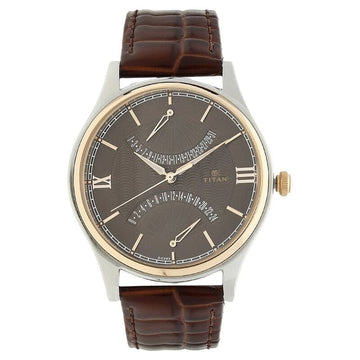 NF1620KL01 Titan Quartz Multifunction Brown Dial Leather Strap Watch for Men