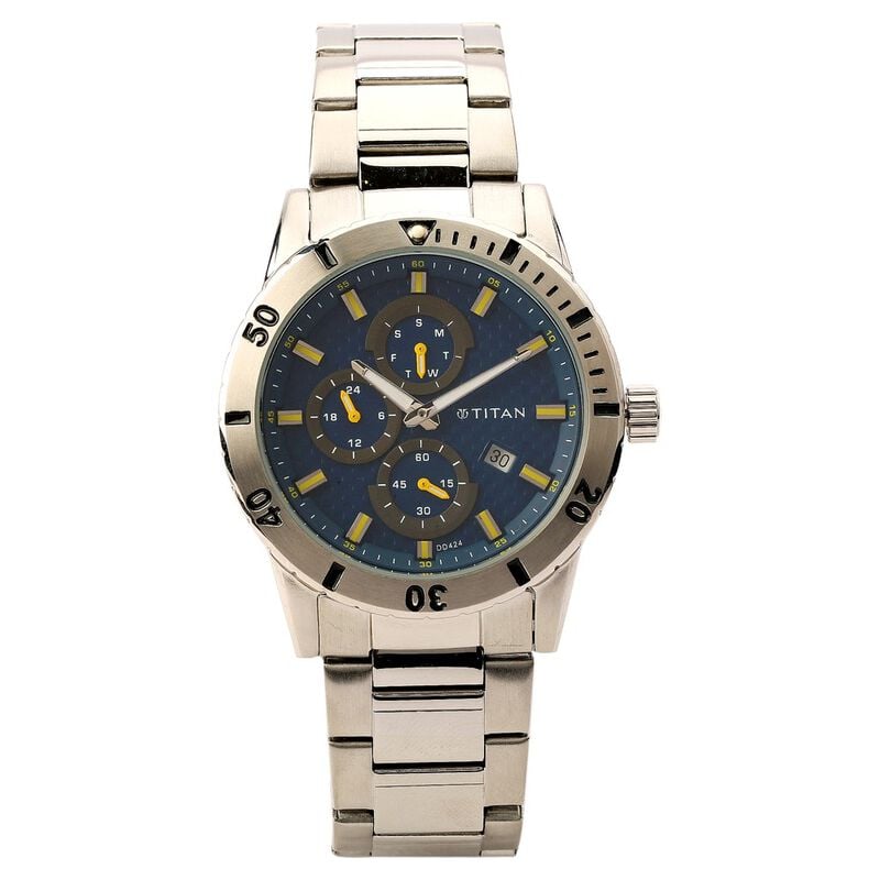 1621SM03J Titan Quartz Analog Blue Dial Stainless Steel Strap Watch for Men